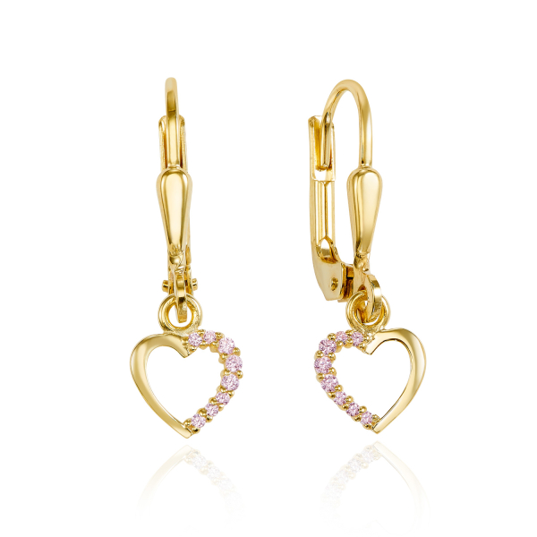 Ohrhänger Herz mit 16 Zirkonia pink Gold 333/000