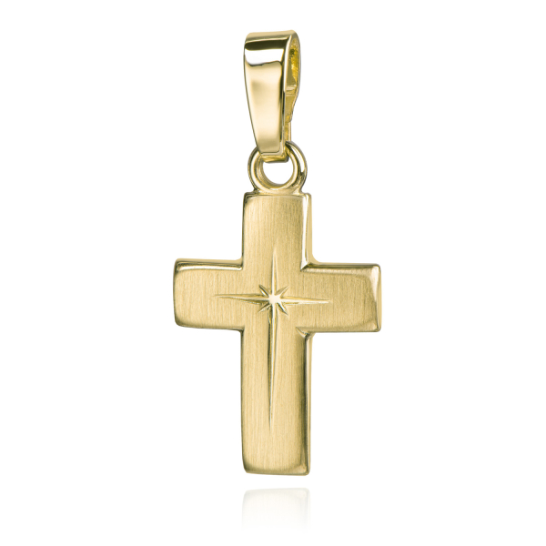 Anhänger Kreuz 15mm matt/diamantiert Gold 333/000