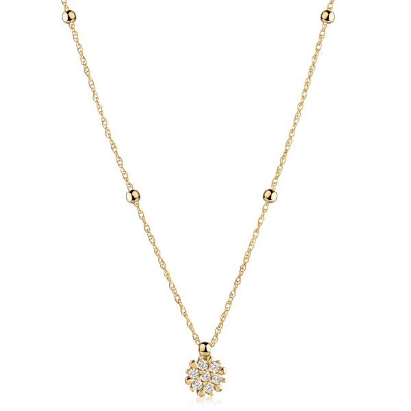 Collier 45/42cm mit 4 Kugeln und Anhänger 7 Zirkonia Gold 333/000