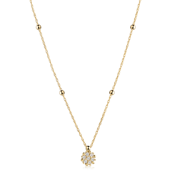Collier 45/42cm mit 4 Kugeln und Anhänger 7 Zirkonia Gold 333/000