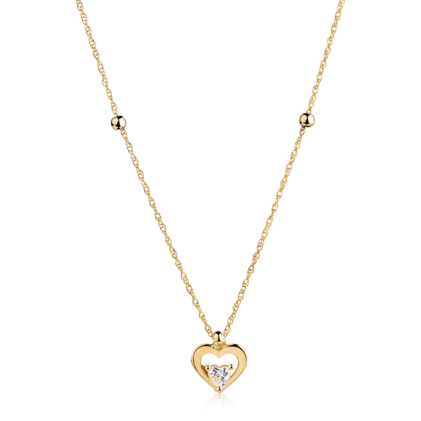 Collier 45/42cm mit 2 Kugeln und Anhänger Herz Zirkonia Gold 333/000
