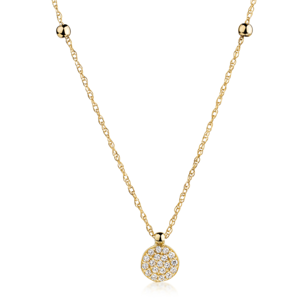Collier 45/42cm mit 2 Kugeln und Anhänger Circle 19 Zirkonia Gold 333/000