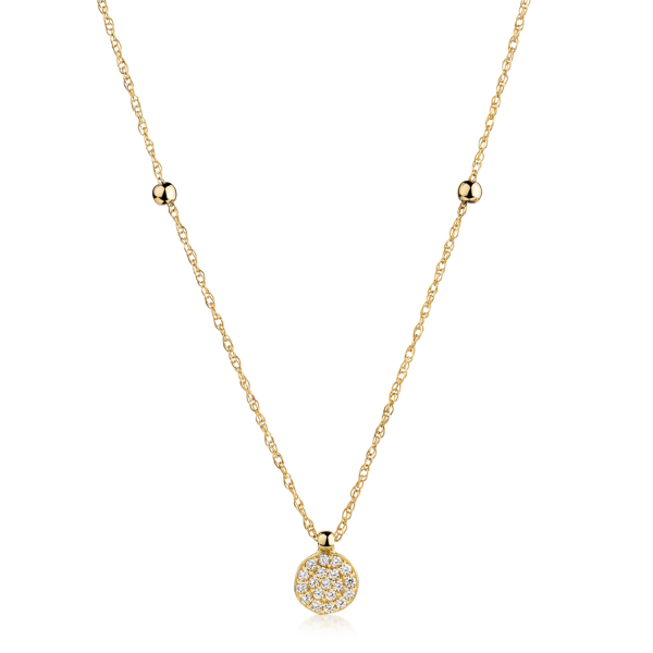 Collier 45/42cm mit 2 Kugeln und Anhänger Circle 19 Zirkonia Gold 333/000