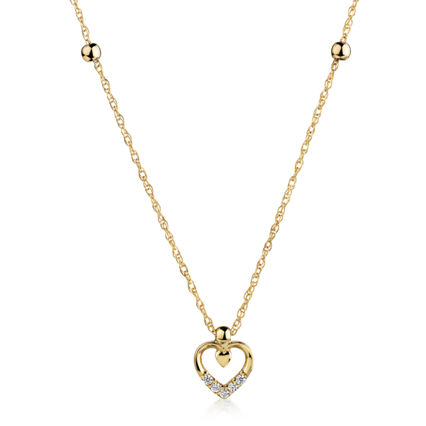 Collier 45/42cm mit 2 Kugeln und Anhänger Herz 5 Zirkonia Gold 333/000