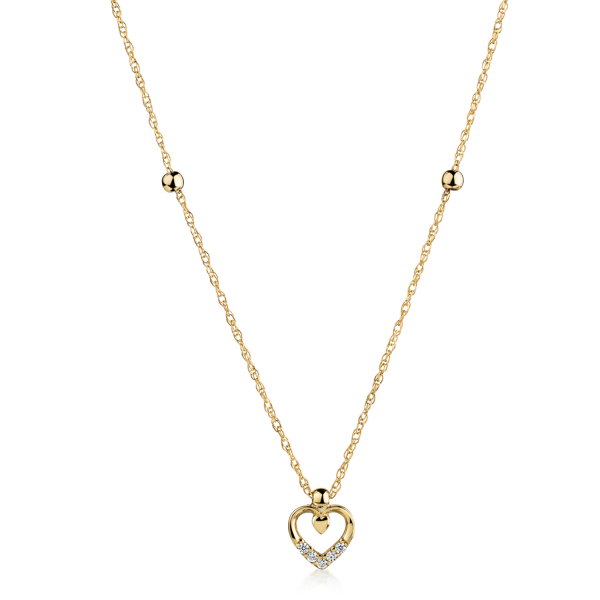 Collier 45/42cm mit 2 Kugeln und Anhänger Herz 5 Zirkonia Gold 333/000