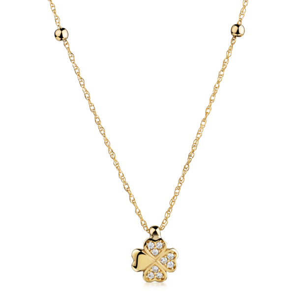 Collier 45/42cm mit 2 Kugeln und Kleeblatt 9 Zirkonia Gold 333/000