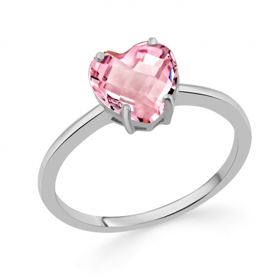 Damenring Herz Kristallglas rosa Silber 925/000 rhodiniert
