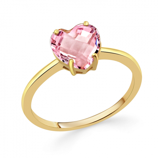 Damenring Herz Kristallglas rosa Silber 925/000 vergoldet