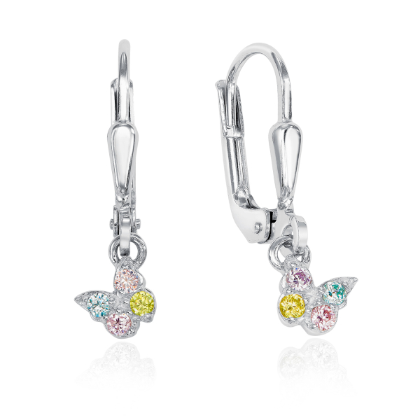 Ohrhänger Schmetterling mit 8 Zirkonia bunt Silber 925/000 rhodiniert