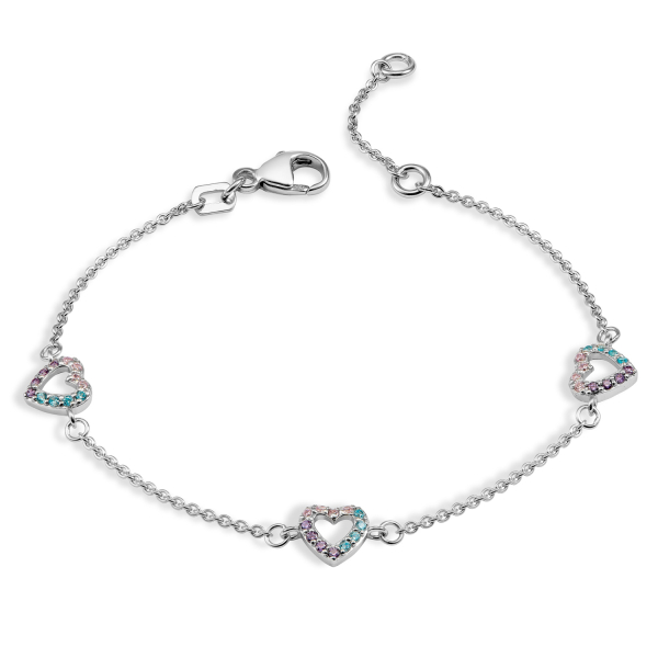 Kinderarmband 3 Herzen mit Zirkonia 14-16cm Silber 925/000 rhodiniert