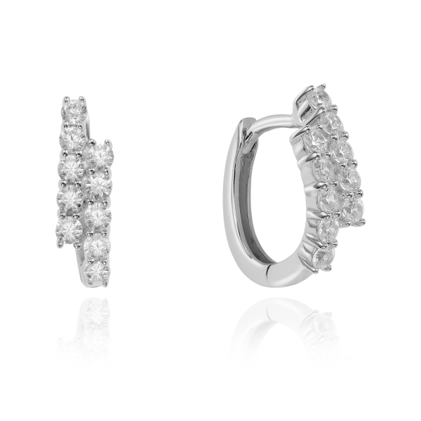 Klappcreolen mit 20 Zirkonia Silber 925/000 rhodiniert