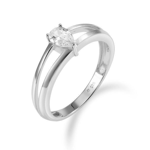 Damenring Tropfen 1 Zirkonia Silber 925/000 rhodiniert