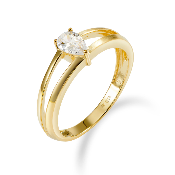 Damenring Tropfen 1 Zirkonia Silber 925/000 vergoldet