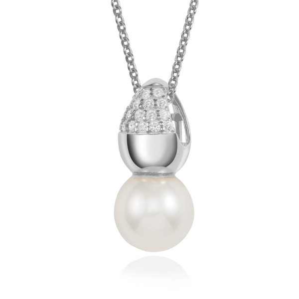 Anhänger mit Süßwasser-Zuchtperle 8-8,5mm und 18 Zirkonia Silber 925/000 rhodiniert