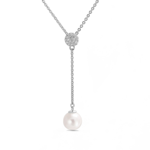 Collier mit Süßwasser-Zuchtperle 7-7,5mm und 20 Zirkonia Silber 925/000 rhodiniert