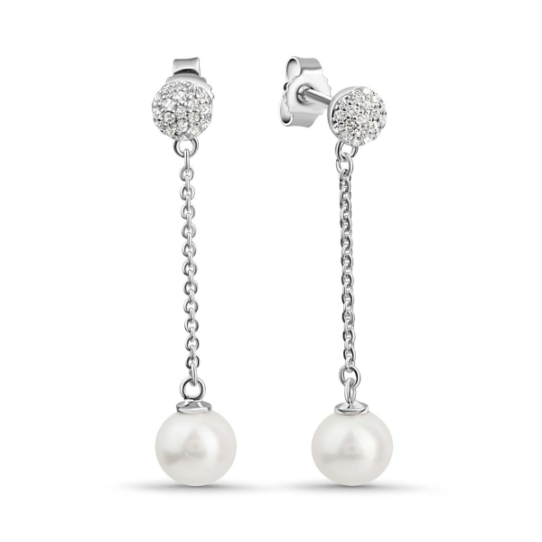 Ohrstecker mit Süßwasser-Zuchtperle 6-6,5mm und 38 Zirkonia Silber 925/000 rhodiniert