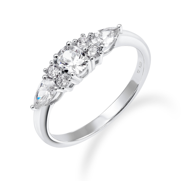 Damenring mit 7 Zirkonia Silber 925/000 rhodiniert