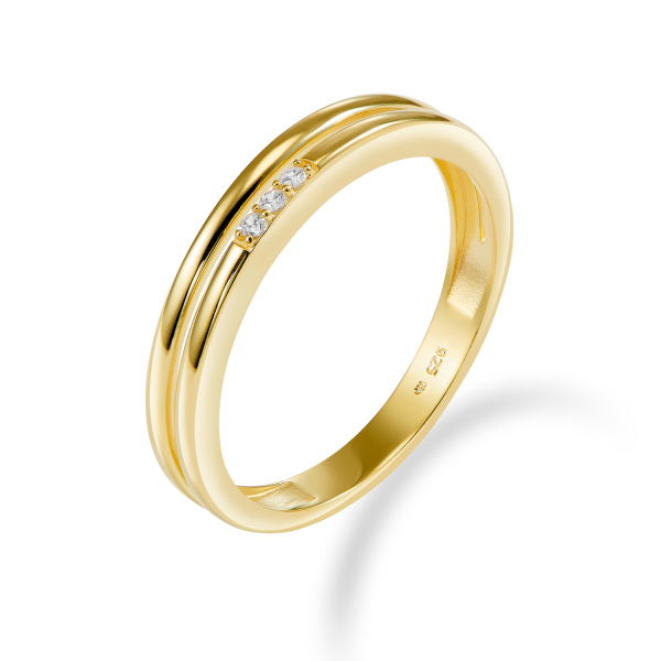 Damenring 3 Zirkonia Silber 925/000 vergoldet