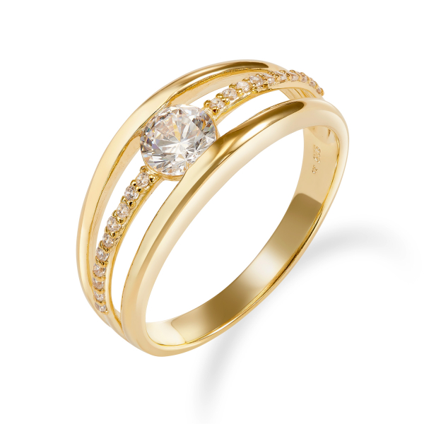 Damenring mit 21 Zirkonia Silber 925/000 vergoldet