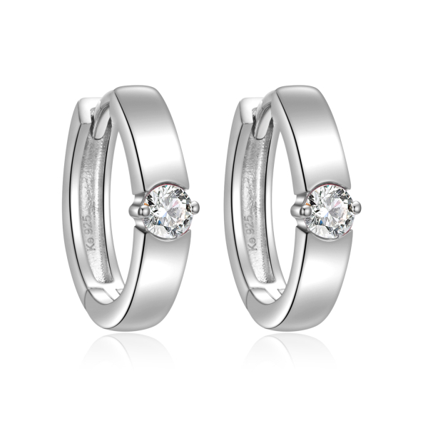 Klappcreolen 14mm mit Zirkonia weiss Silber 925/000 rhodiniert