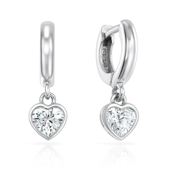 Klappcreolen Herz mit Zirkonia weiß Silber 925/000 rhodiniert