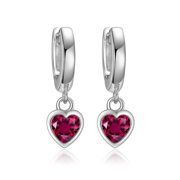 Klappcreolen Herz mit Zirkonia rot Silber 925/000