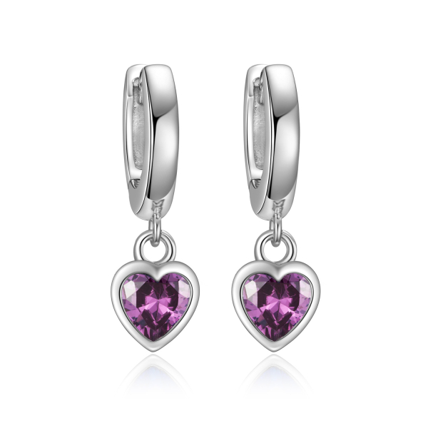 Klappcreolen Herz mit Zirkonia lila Silber 925/000