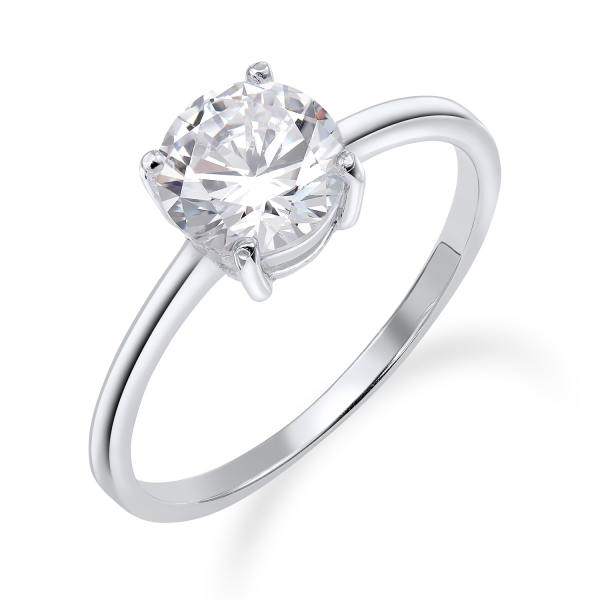 Ring Solitär Zirkonia 7mm Silber 925/000 rhodiniert