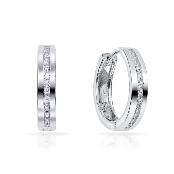Klappcreolen 13mm mit 26 Zirkonia Silber 925/000 rhodiniert
