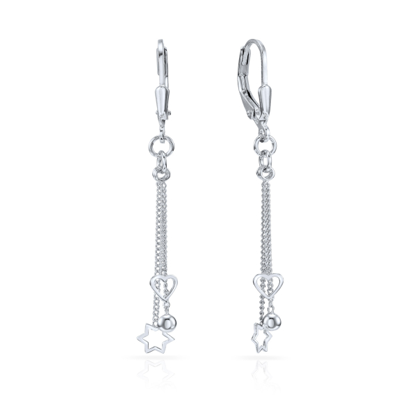 Ohrhänger mit Ketten-Behang Herz/Stern/Kugel Silber 925/000 rhodiniert