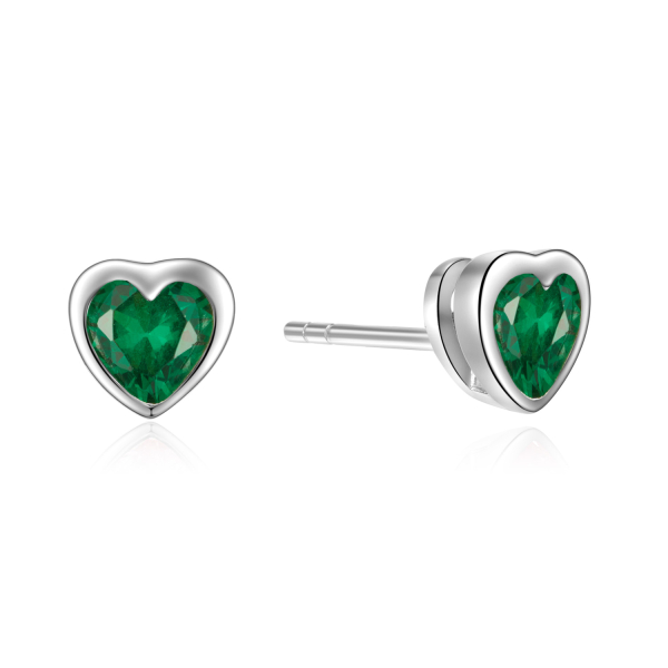 Ohrstecker Herz mit Zirkonia smaragdgrün Silber 925/000 rhodiniert