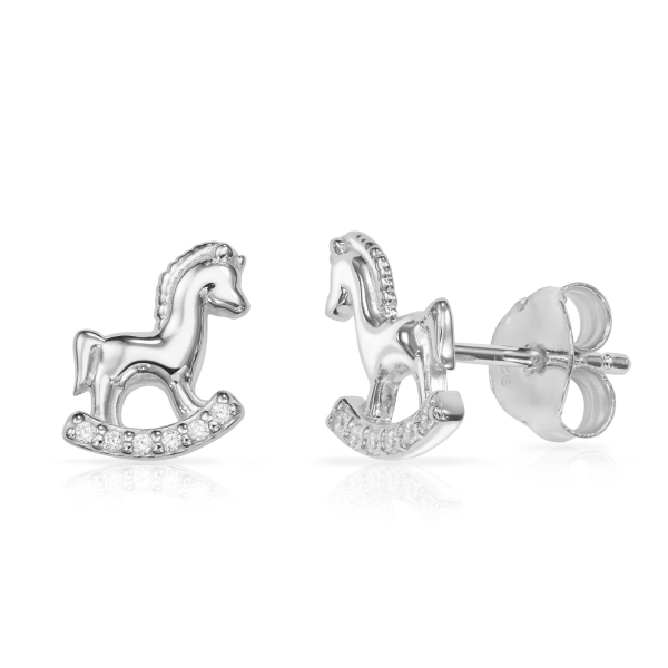 Ohrstecker Pferd mit 12 Zirkonia Silber 925/000 rhodiniert