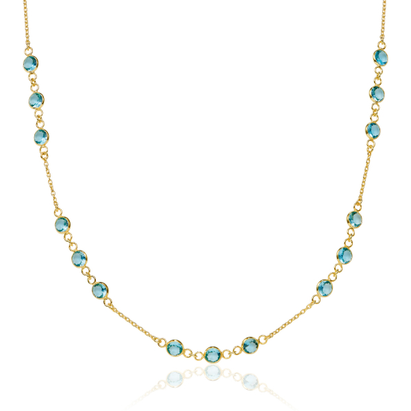Collier mit 15 Zirkonia blau Silber 925/000 vergoldet