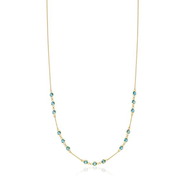 Collier mit 15 Zirkonia blau Silber 925/000 vergoldet