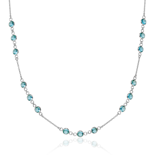 Collier mit 15 Zirkonia blau Silber 925/000 rhodiniert