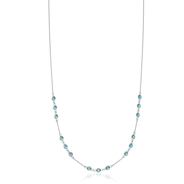 Collier mit 15 Zirkonia blau Silber 925/000 rhodiniert