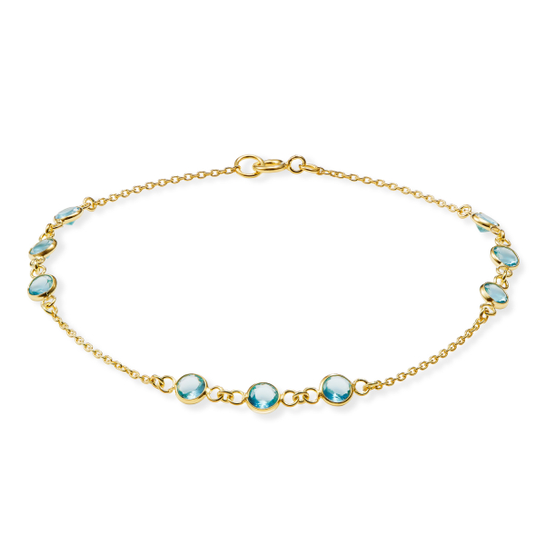 Armband mit 9 Zirkonia blau Silber 925/000 vergoldet