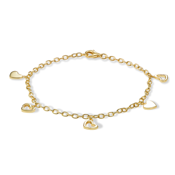 Armband mit 5 Herzen Silber 925/000 vergoldet