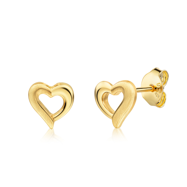 Ohrstecker Herz teilmatt Silber 925/000 vergoldet
