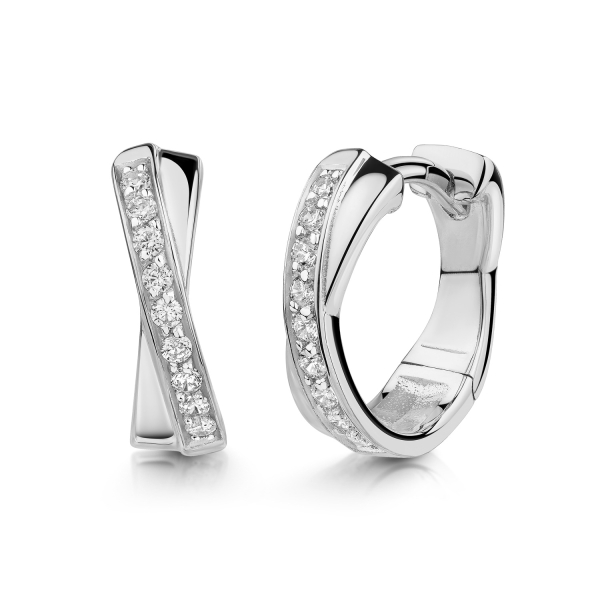 Klappcreolen 18 Zirkonia Silber 925/000 rhodiniert