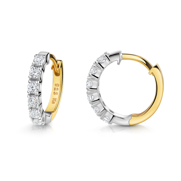 Klappcreolen mit 12 Zirkonia Silber 925/000 bicolor