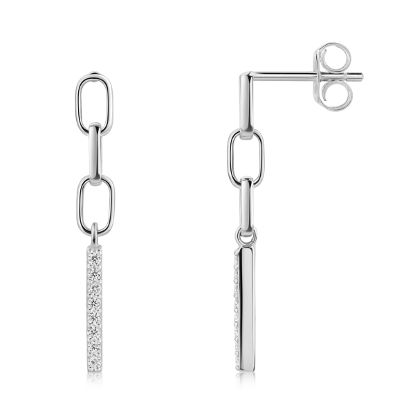 Ohrstecker mit Behang und 16 Zirkonia Silber 925/000 rhodiniert