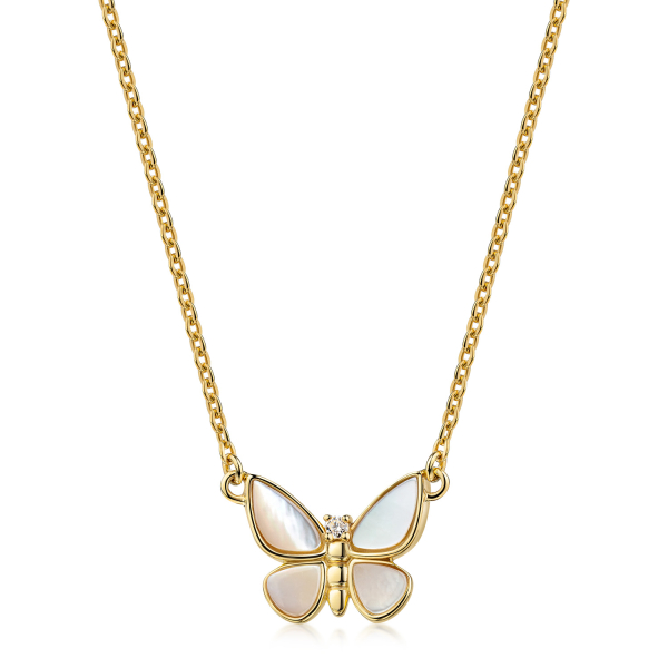 Collier mit Anhänger Schmetterling MOP & Zirkonia Silber 925/000 vergoldet