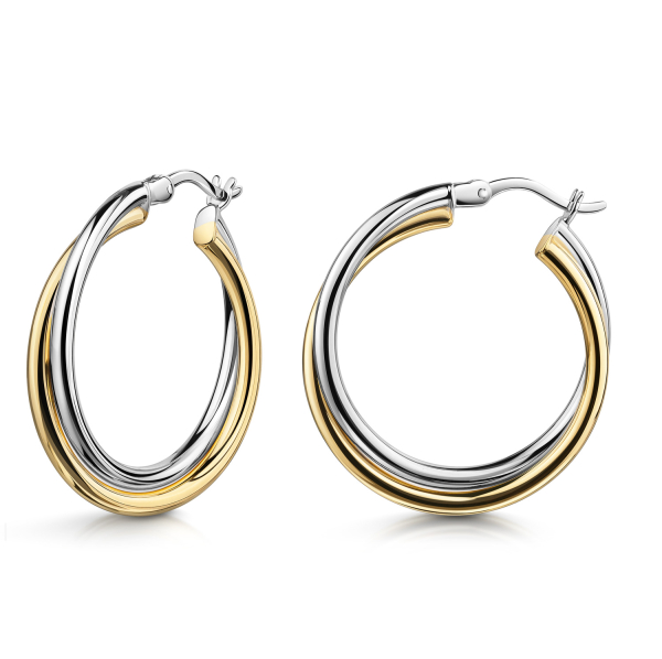 Creolen twisted Ø 25mm Silber 925/000 bicolor