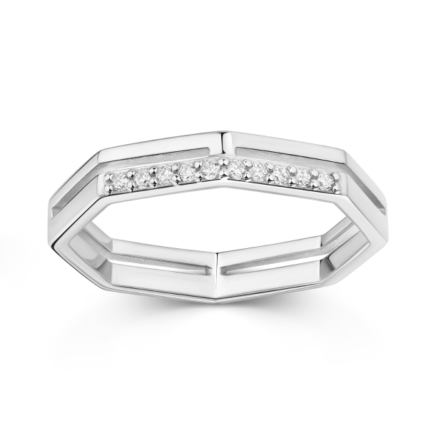 Ring Achtkant 10 Zirkonia Silber 925/000 rhodiniert