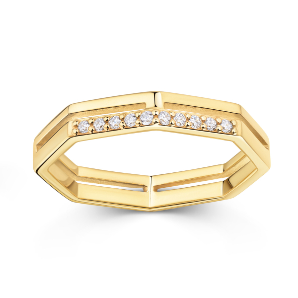 Ring Achtkant 10 Zirkonia Silber 925/000 vergoldet