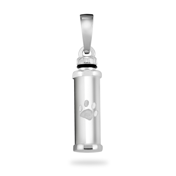 Asche Anhänger Zylinder mit Gravur Pfote Silber 925/000