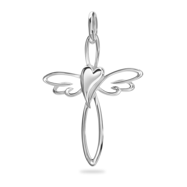 Anhänger Kreuz mit Herz + Flügel Silber 925/000