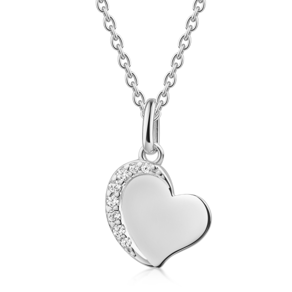 Collier Herz 45/42cm mit 8 Zirkonia Silber 925/000 rhodiniert
