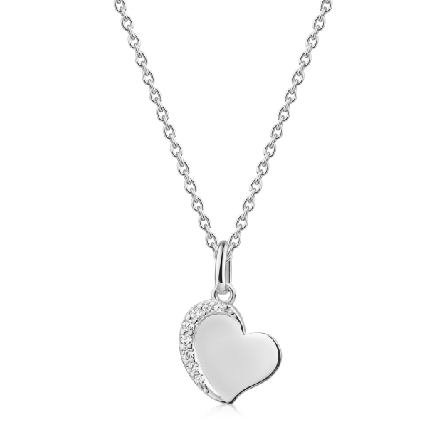 Collier Herz 45/42cm mit 8 Zirkonia Silber 925/000 rhodiniert